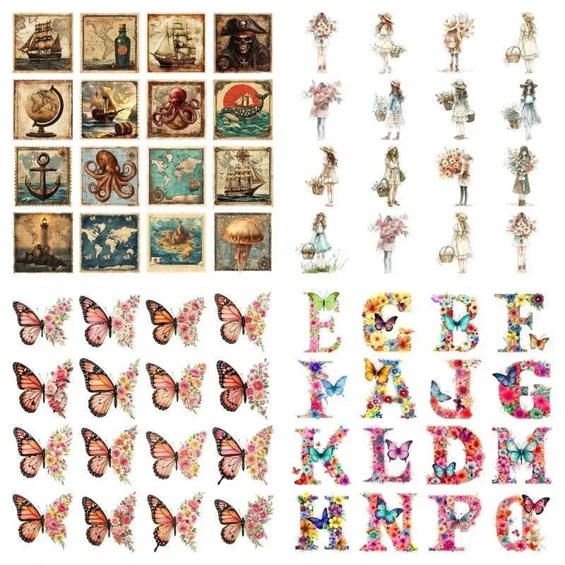 14CM Butterfly bouquet girl set heat transfer iron on printing vinyl stickers T-shirt stickers DIY Toy doll clothing decoration