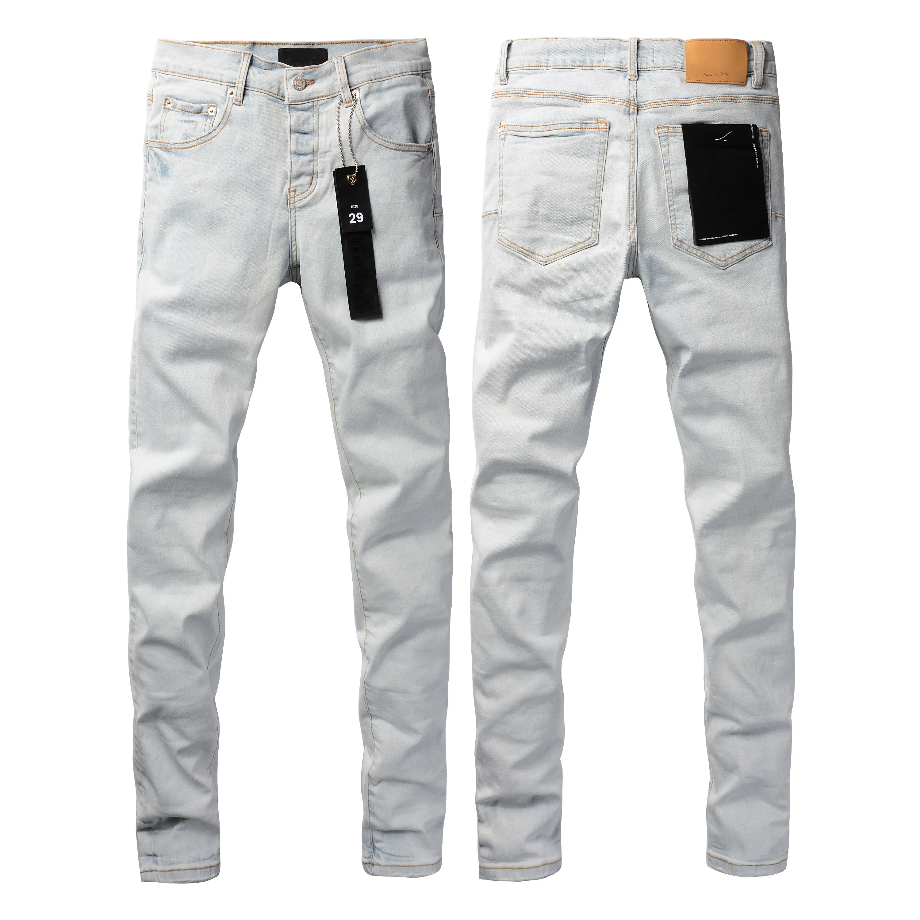 2024  fashion Purples Men jeans Fashion streetwear white patch hole repair low convex tight denim trousers brandpants