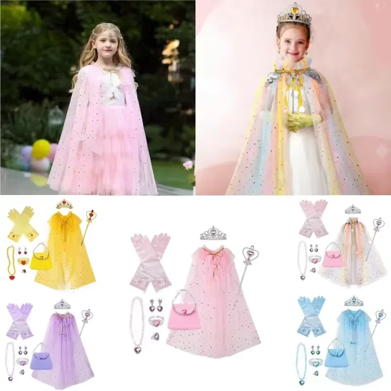 

Princess Cloak Set Crown Children's Princess Cloak Small Handbag Cloak Set Children's Day Gift ChristmasCarnival Halloween Party
