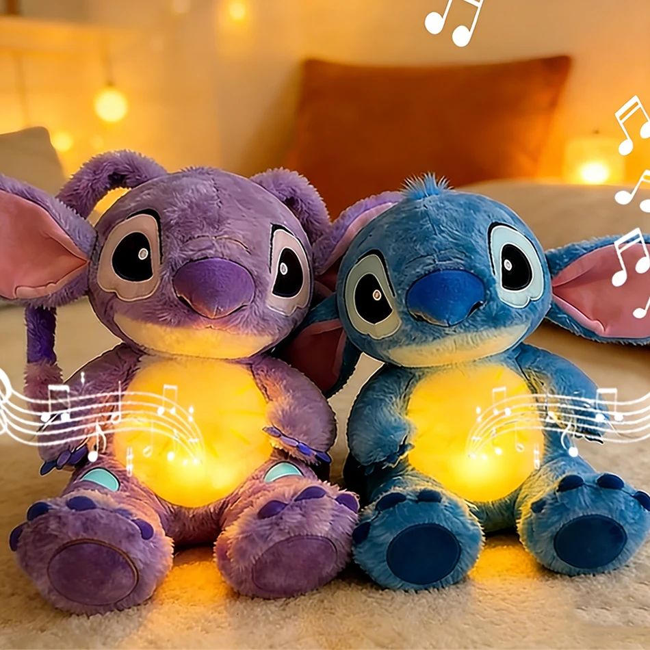 Peluche Disney Lilo & Stitch, jouet apaisant pour enfant, avec musique et lumière pour le sommeil, Stitch rose, cadeaux pour enfants