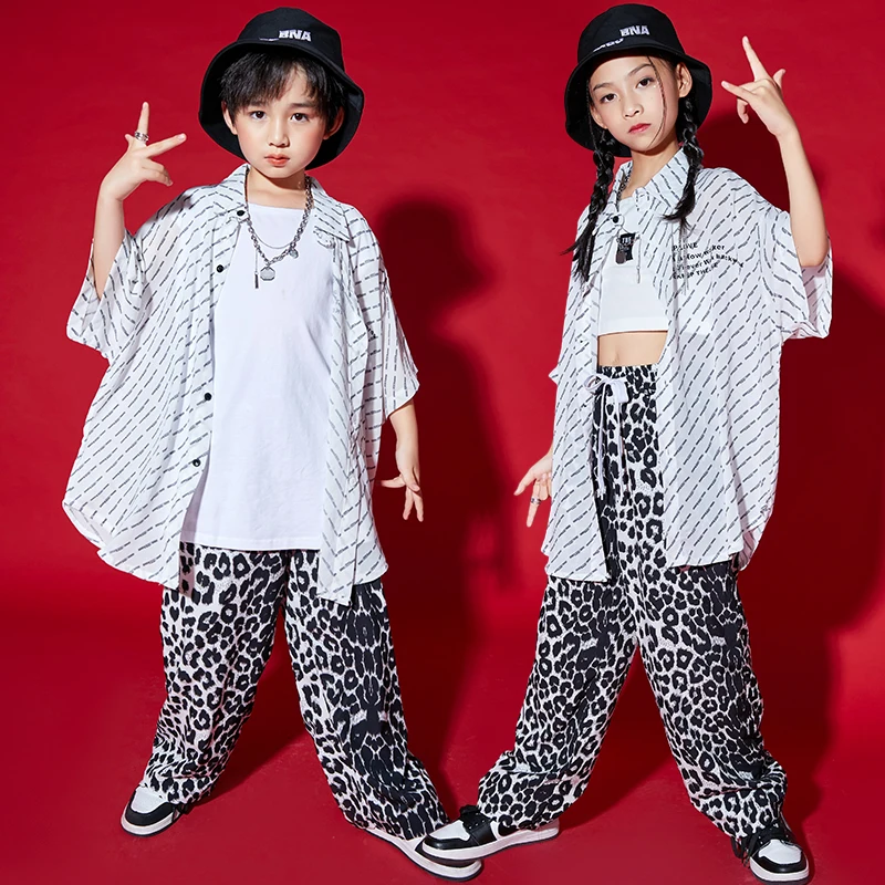 Kids Ballroom Hip Hop Clothing Oversized Shirt Top Streetwear Leopard print Pants For Girl Boy Jazz Dance Costume Wear Outfits