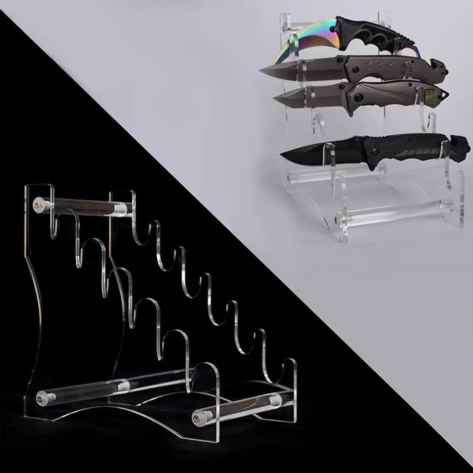 Acrylic Knife Holder Storage Rack Clear 21.3x13x22cm Bracket Shelf with 6 Layers for Retail Store Sturdy Knives Stair view 5