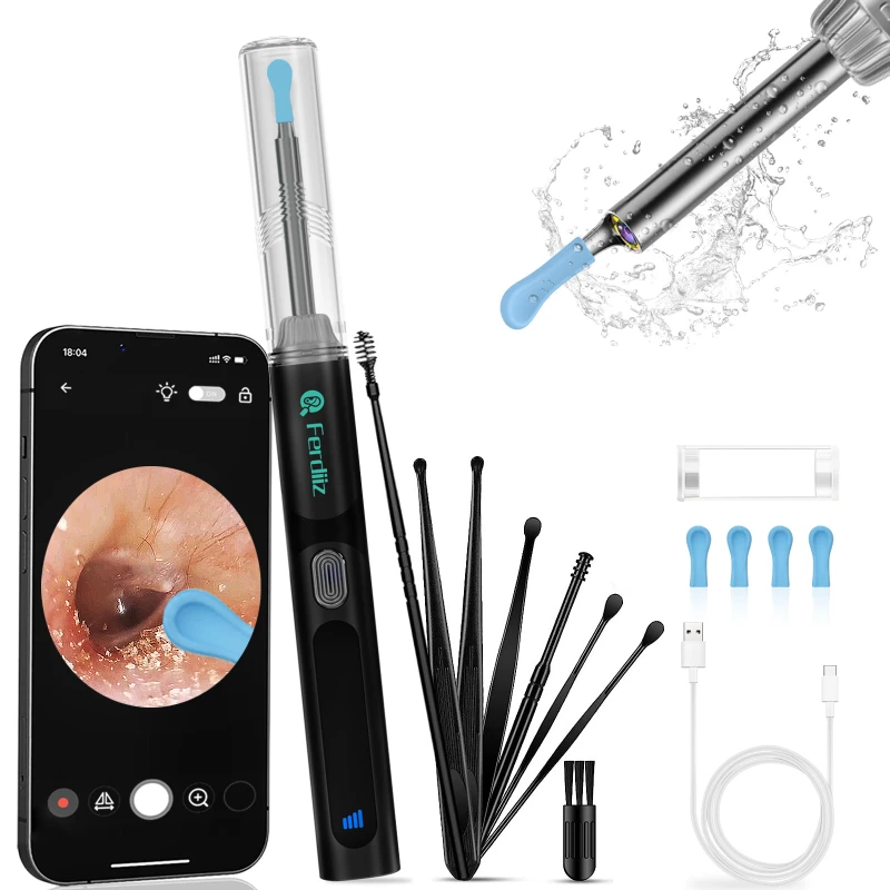 ferramenta de remocao sem fio earwax camera de alta definicao cleaner ouvido inteligente luzes led ip67 efeito impermeavel 1080p 01