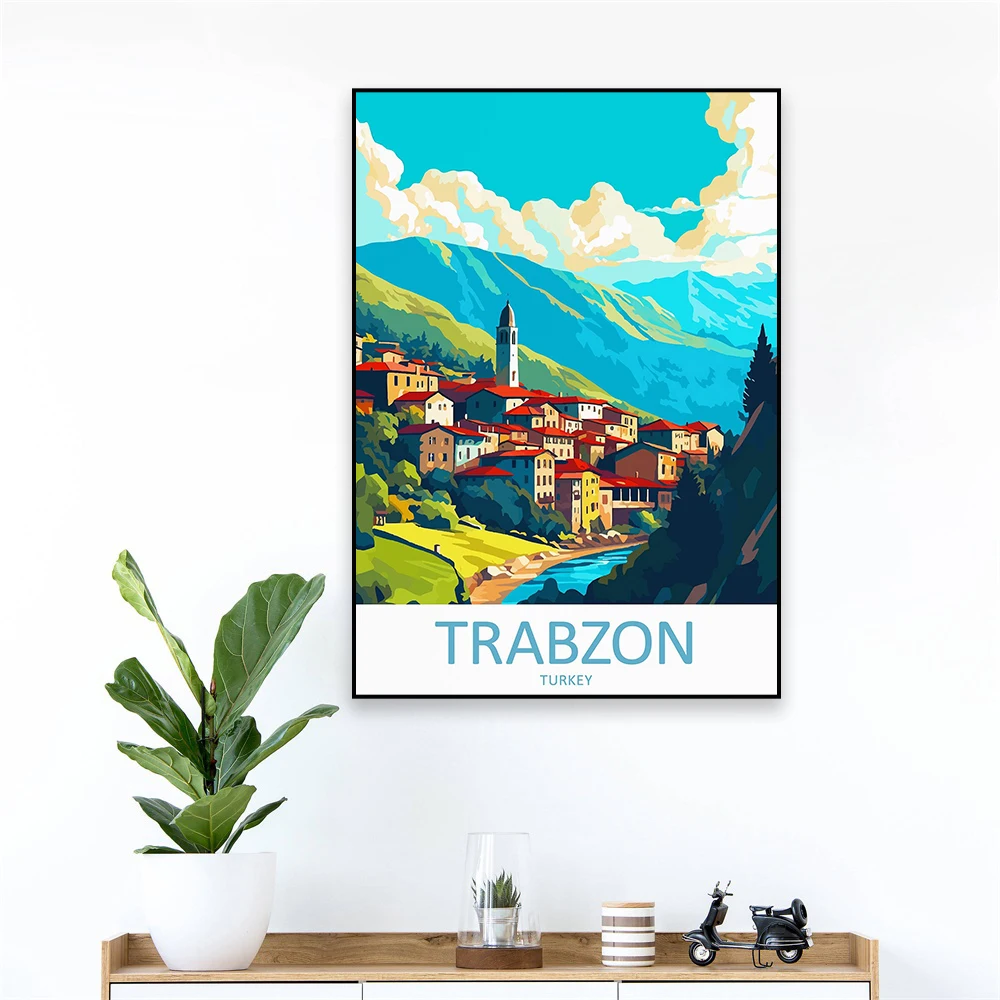

Turkey Trabzon Travel Print Poster Colorful Trabzon Turkish City Wall Art Landscape Art Canvas Painting Home Reading Room Decor