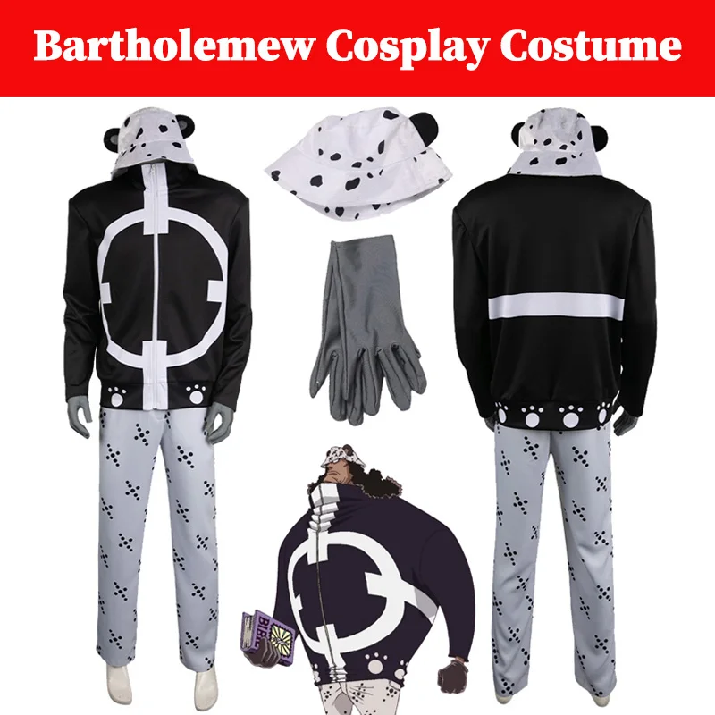 Bartholemew traje cosplay para homens, roupa Kuma Anime disfarce pirata, conjunto de jaqueta e chapéu, roupas masculinas, terno carnaval Halloween