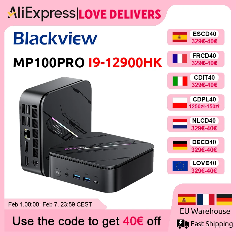 Blackview MP100PRO NUOVO Mini PC Intel I9-12900HK Windows 11 14 Core 20 thread 16 GB + 512 GB / 1 TB WiFi 6 Mini Computer PC BT5.2