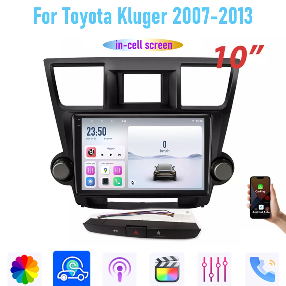 10 ''لتويوتا كلوغر 2007-2013 راديو السيارة ستيريو لاسلكي أبل Carplay أندرويد 15 السيارات لتحديد المواقع كاميرا جوجل خريطة رئيس وحدة واي فاي #3