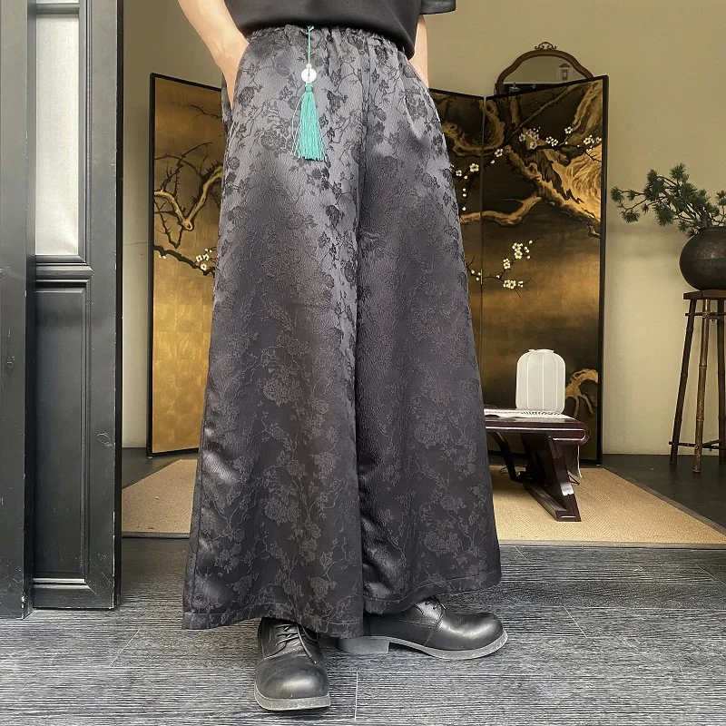 

SYUHGFA Chinese Style Men's Pants 2024 Summer New Jacquard Fringe Hanging Design Wide Leg Trend Fashion Loose Casual Trousers