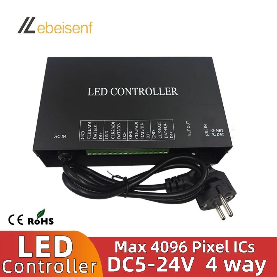 H802RA Programmable LED Controller 4 Port Signal Split Control Art Net Protocol for DC 5V 12V 24V DMX512 Magic Color Stage Lamp