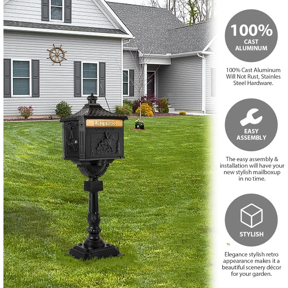 Mailbox Cast Aluminum Black Mail Box Postal Boxs Security Heavy Duty New mail boxs outdoor  post box