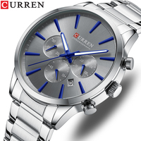 CURREN Quartz Watches for Men New Fashion Stainless Steel Strap Male Wristwatches with Luminous Hands Chronograph Sports Clock