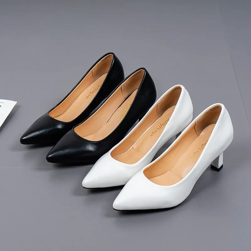 2024 Shoes Women Pumps Pointed Toe Fashion Single Shoes Shallow Casual Medium heels party Office shoes Large Size 38 39 41