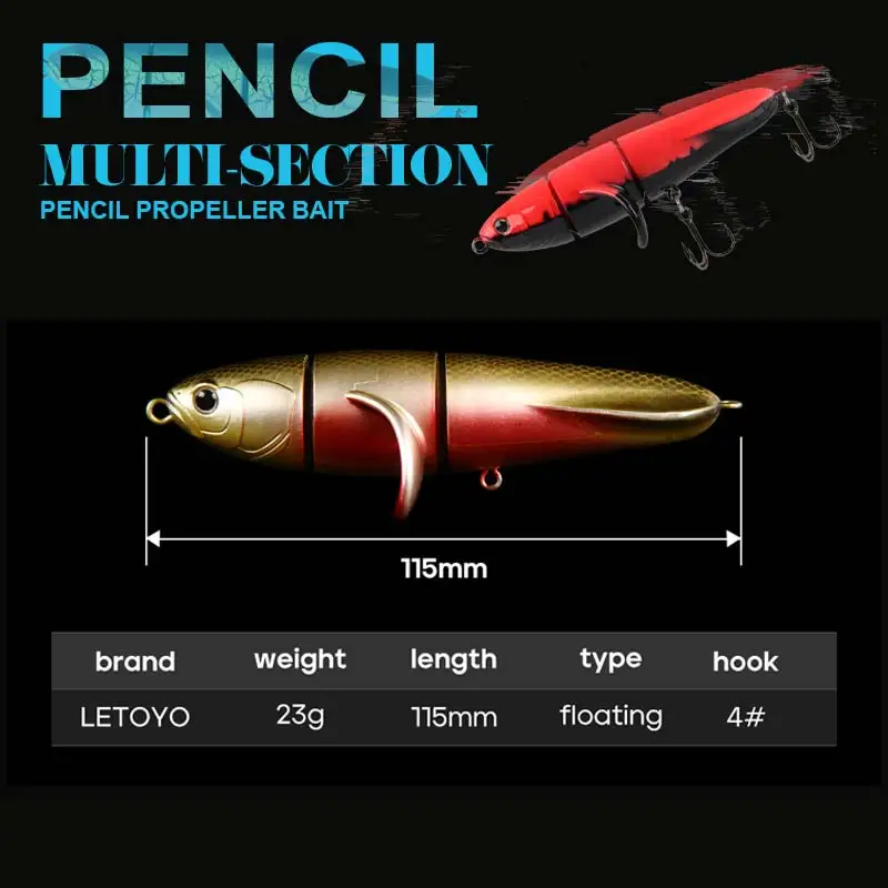 23g 115mm Floating Pencil Lure Three Section Water Surface Propeller Floating Hard Baits Topwater Bass Lure