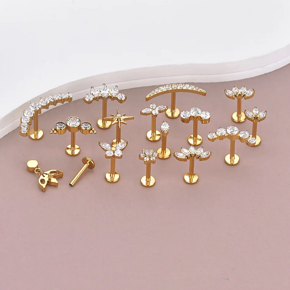 1Pc Titanium Gold Color Ear Stud Tragus Lip Ring 8mm Internal Thread Helix Earring for Women Lobe Cartilage Lip Body Jewelry