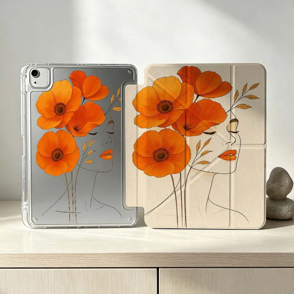 

Face Art Flower Pattern For iPad Pro Air mini 6 5 4 3 2 1 11th 10th 6th 5th M5 M4 M3 M2 9gen Foldable 3Y Tablet Case Soft