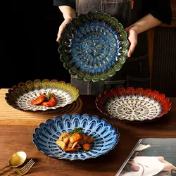 Japanese porcelain porcelain plate Lace peacock plate shallow fruit plate Western steak plate home dishes inventory heart plate