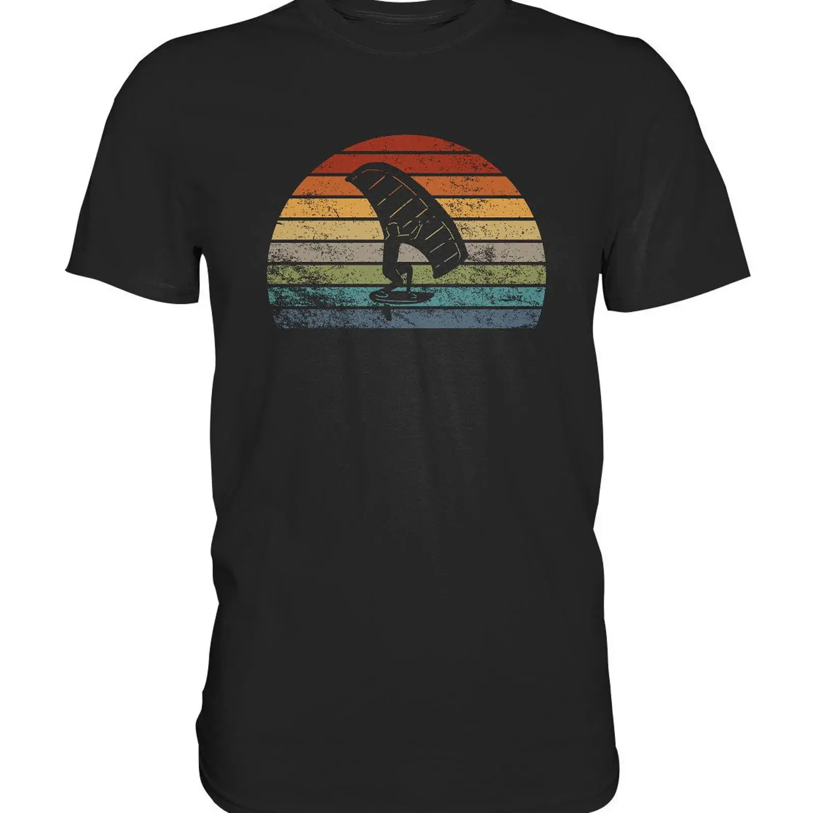 Vintage Sunset Striped Windsurfing T shirt Retro Water Sports Casual  for Windsurf Lovers vintage Washed streetwear Comfortable