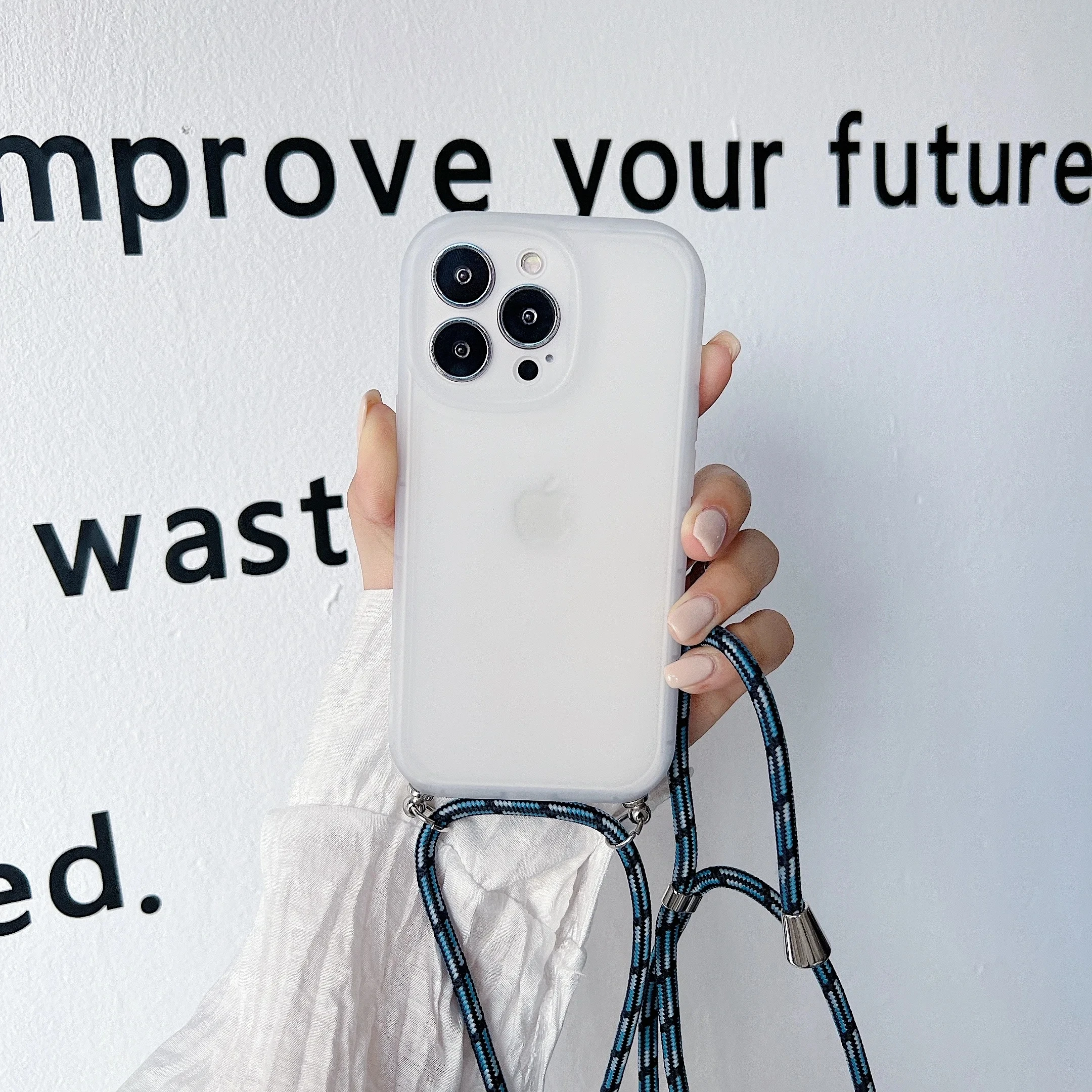 

Luxury Matte Silicone Crossbody Lanyard Phone Case For iPhone 16 15 14 13 12 11 Pro X XR Max SE 2 7 8 Plus Hang Strap Rope Cover