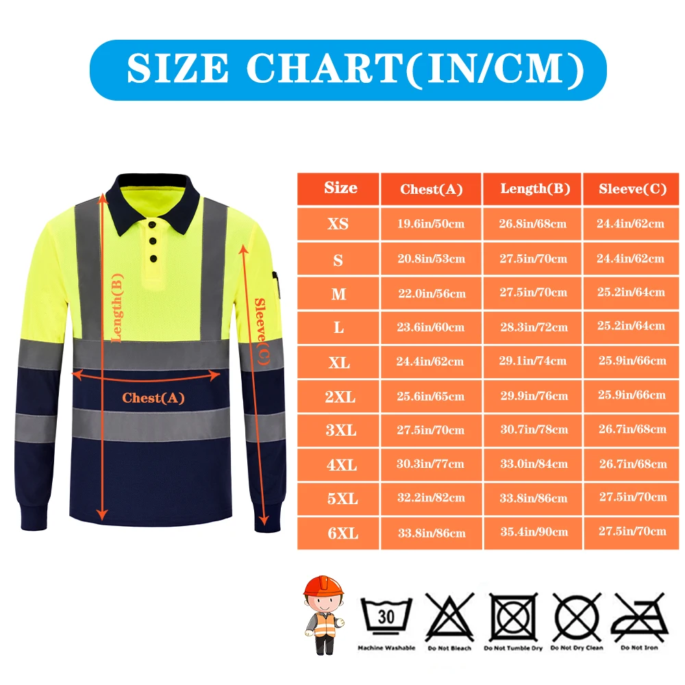 AYKRM Reflective Polo Shirt High Visibility LOGO Printing Free Fluorescent Workwear Vest Dry Safety Long Sleeved Riding/Traffic