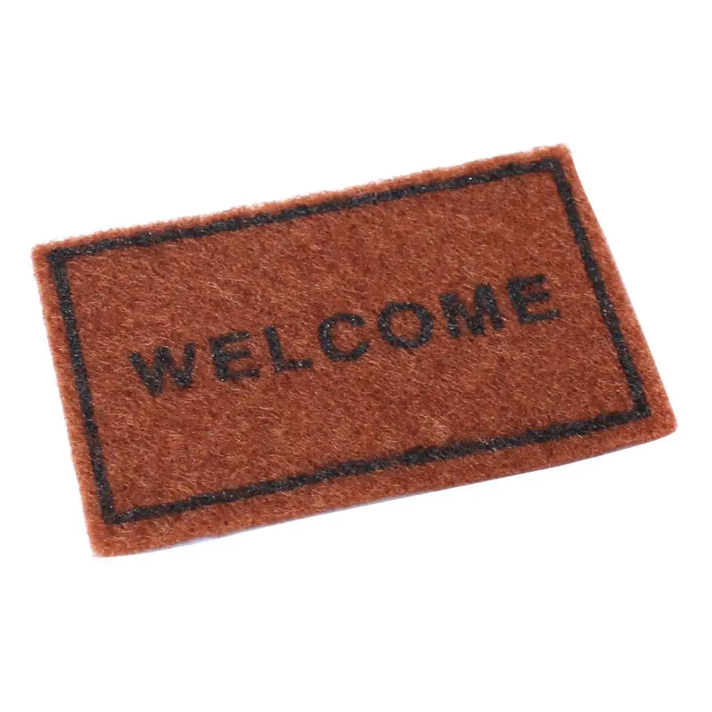 Vintage Doll House Miniature Carpet ''Welcome'' Brown Rug Floor Cover