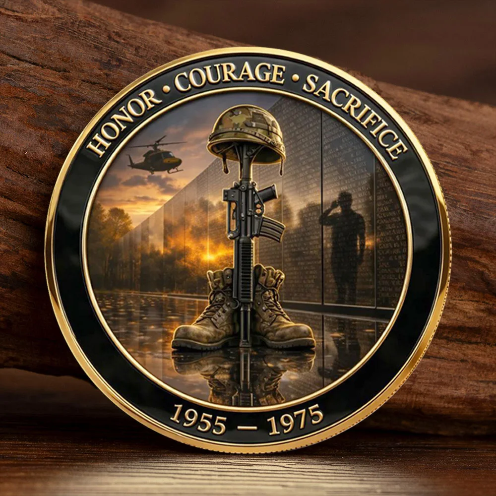 2D American Vietnam War Veterans Commemorative Coin 1955-1975 Veterans Medal Vietnam War Military Boot and Rifle Coin