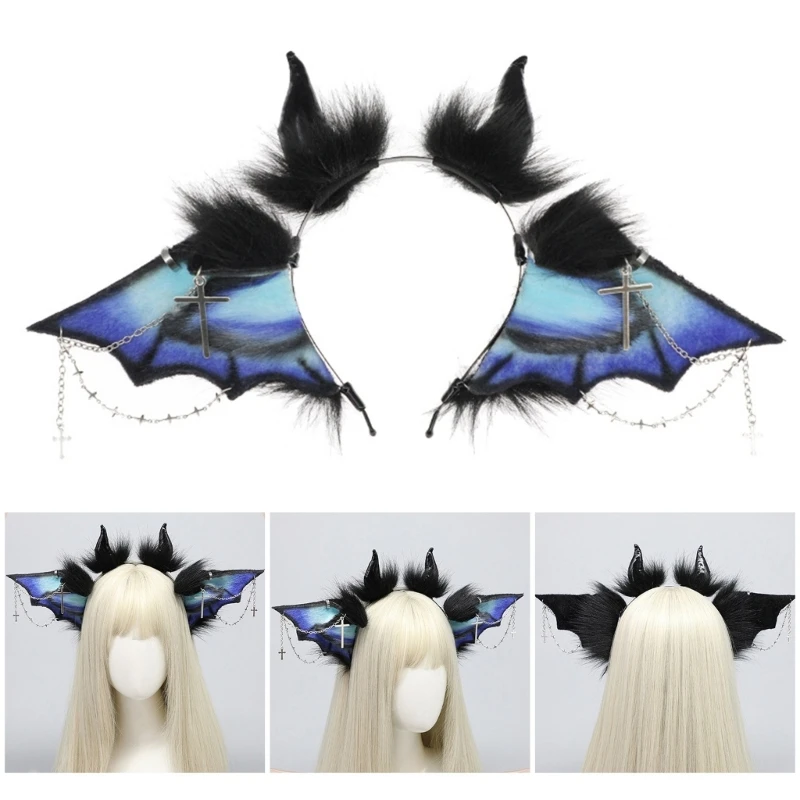 Cerchietto per capelli da donna con pipistrello peloso, fascia per vestire anime, Dropshipping