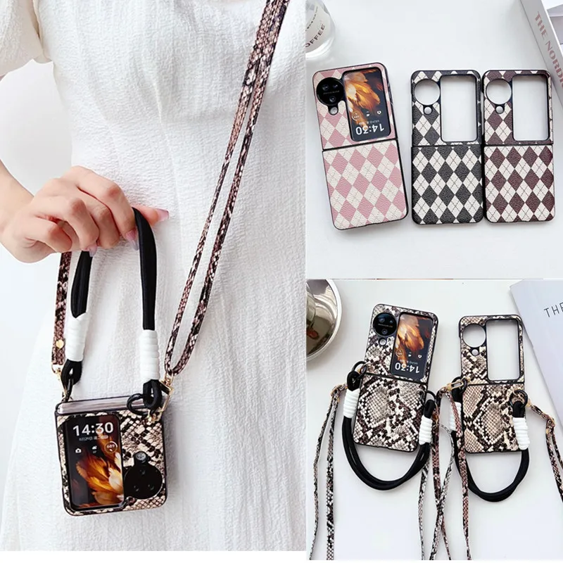 Luxury Fashion Snake Pattern Crossbody Long Short Chain Leather Case For OPPO Find N3 Flip Case Find N2 Flip Huawei P50 Pocket