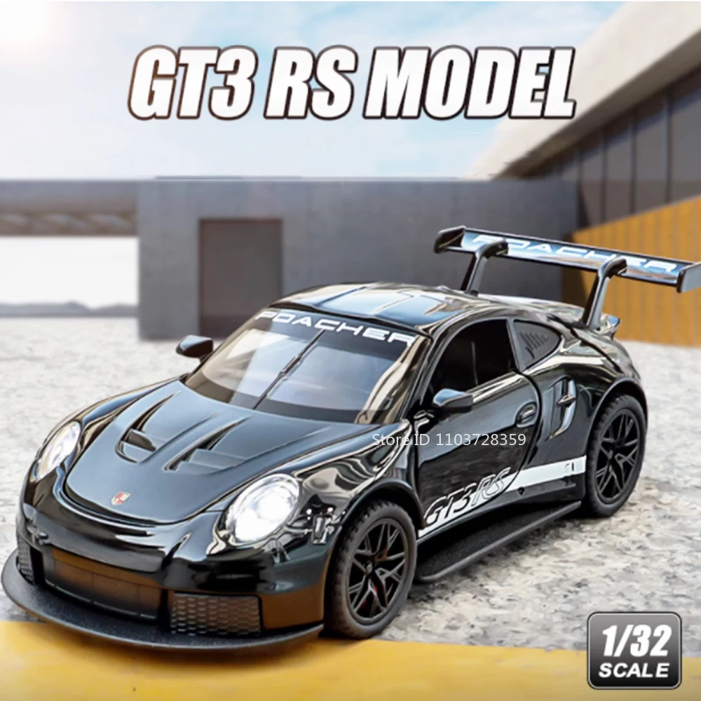 

1:32 GT3RS Mini Sports Car Model Toys Alloy Diecast 911 Supercars 4 Doors Opened Sound Light Pull Back Rubber Tires Kids Gifts