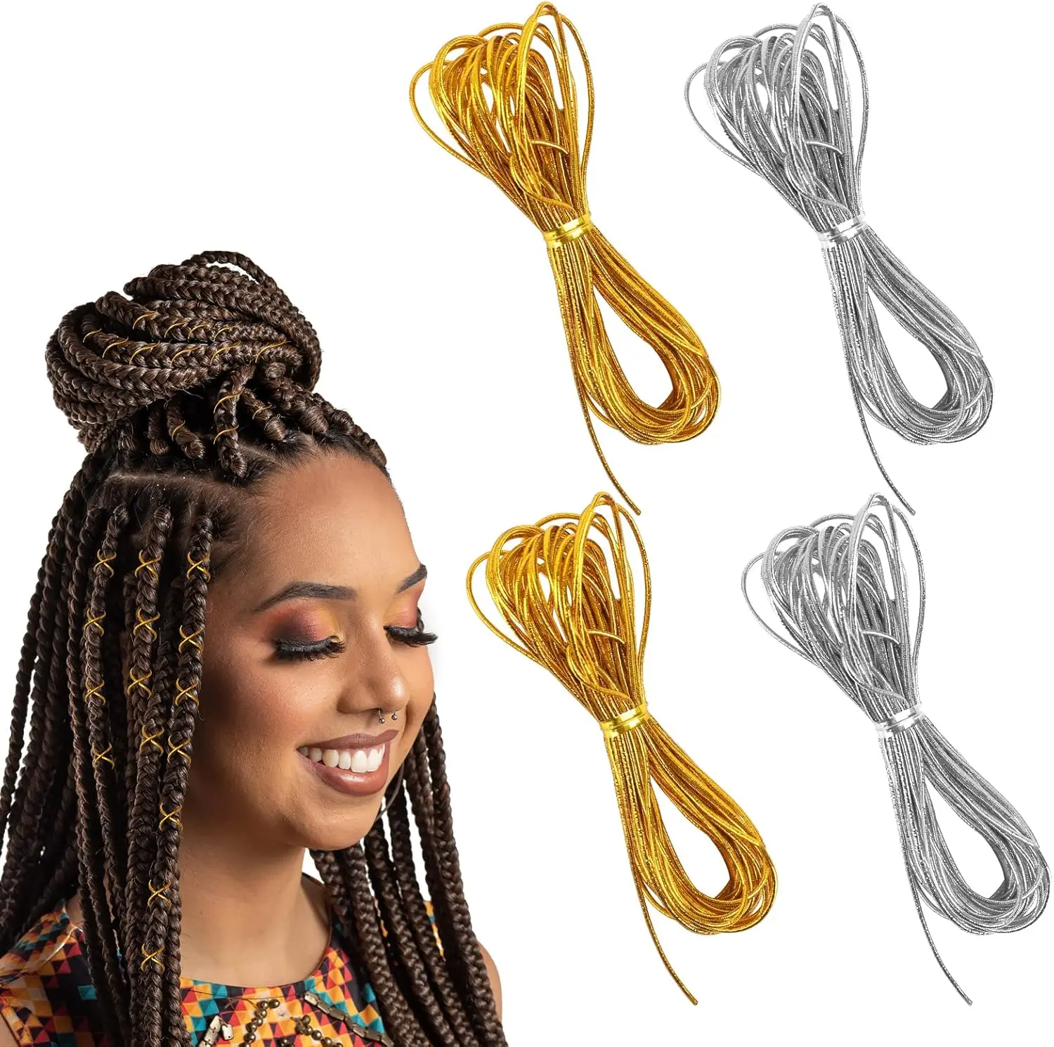 2Pcs 5M Braiding Hair Deco Styling Shimmer Stretchable African Braid Braided Elastic Cord Ornament Hanging Decorating