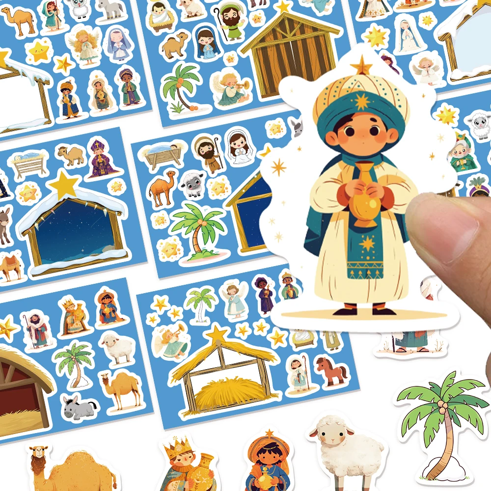 8 أوراق كرتونية برائحة يسوع DIY ملصقات ألغاز لعبة تلبيس ملصقات تجميع مضحكة للأطفال هدايا إبداعية #1