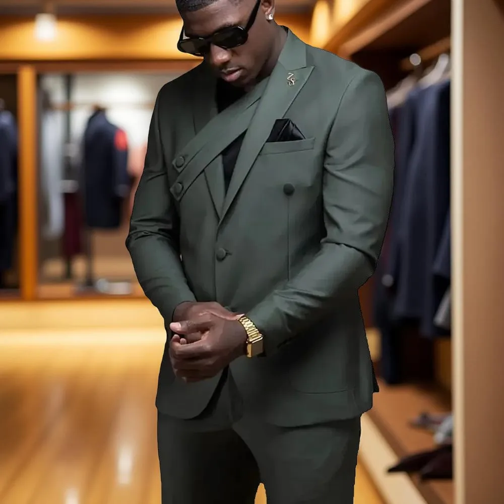 

Single Breasted Men Suit with Buttons Belt Two Pieces Wedding Tuxedo Set Jacket with Pants Outfits Slim Fit Party Prom Suit