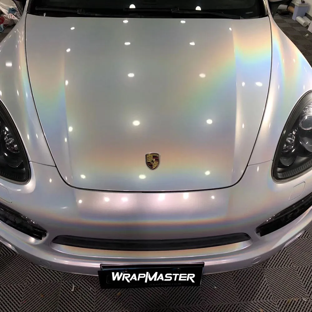 Vinyl wrap shop plastic hood protector Gloss Iridescent Laser White liner Vinyl working with  car protector film