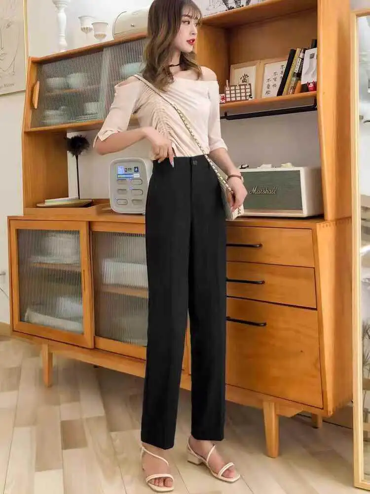 plus Size High Waist Loose Fit Women's Suit Pants Elastic Waist Wide Leg Trousers Comfortable Summer Fashion Commute Style