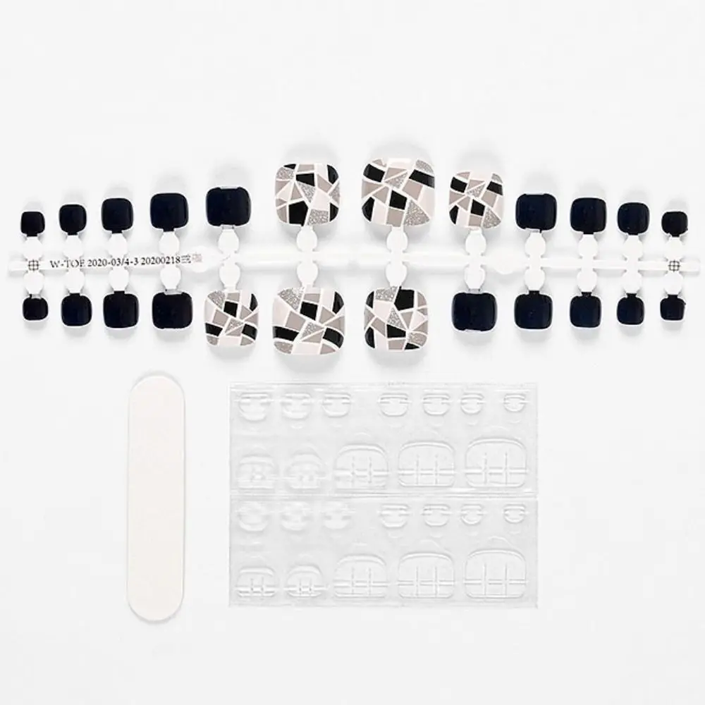 24 قطعة الترتر الأظافر وهمية غطاء كامل قصير ساحة تو الأظافر القدم الأظافر نصائح للفتيات النساء