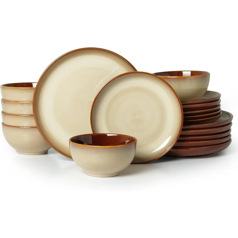 

Ceramic Dish Set for 6, 18 Piece Dinnerware Set for Small to Medium Families, Reactive Glaze Design, Dishwasher & Microwave Safe