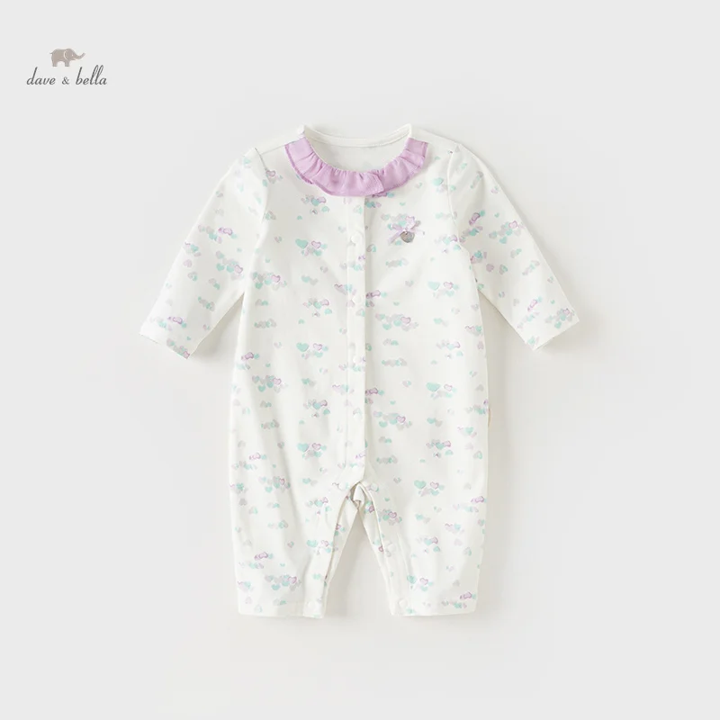 Dave Bella Spring 0-3Y Newborn Romper Love Print Jumpsuit Cotton Boys And Girls Long Sleeved Baby Bodysuit DB1240131