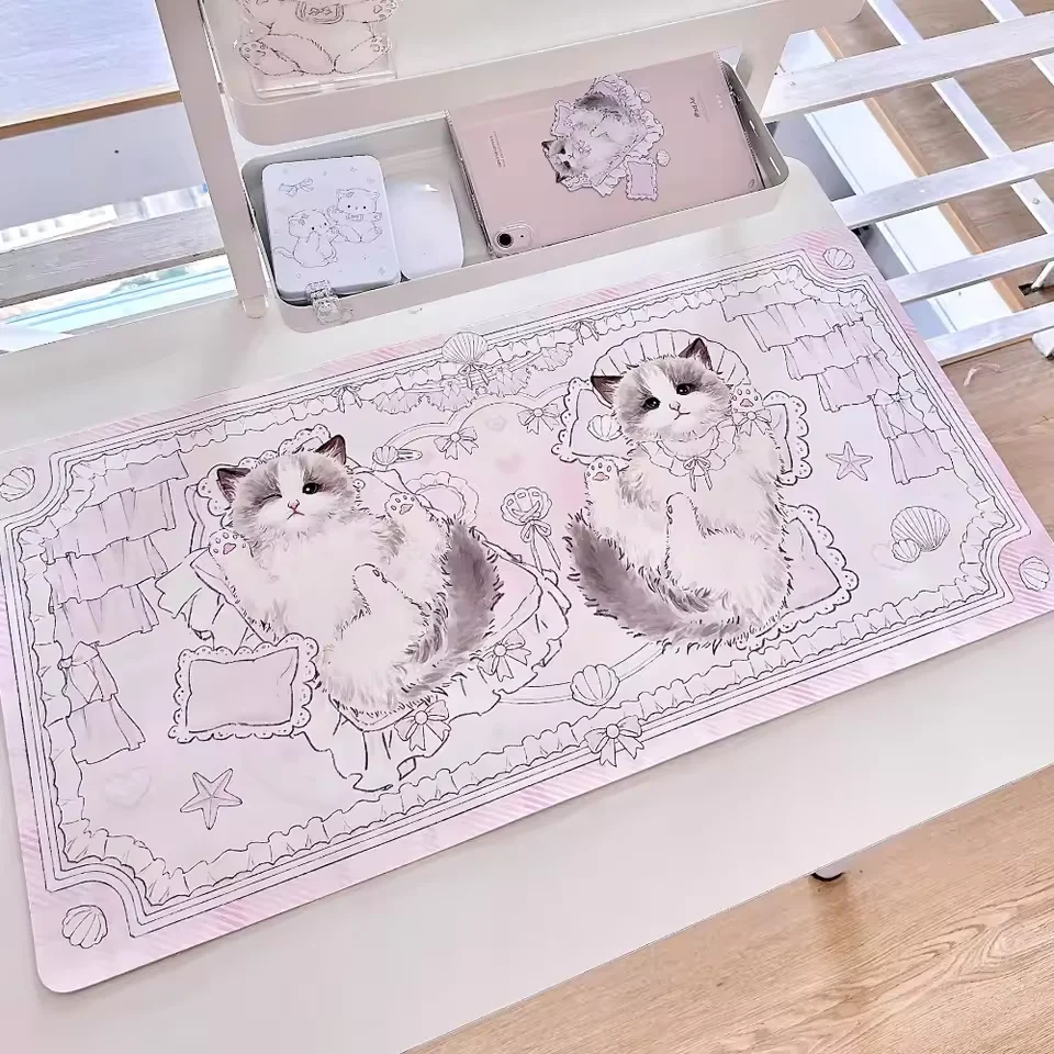 

Kawaii Pink Bow Ragdoll Cat Cute Rabbit Love Starfish Pillow XXL PU Leather Mouse Pad E-sports Game Keyboard Student Dormitory