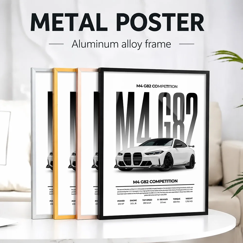 Sleek White Germany M4 G82 Competition Metal Poster With Aluminum Alloy Frame Personalized Photo Modern Style Wall Art For Study