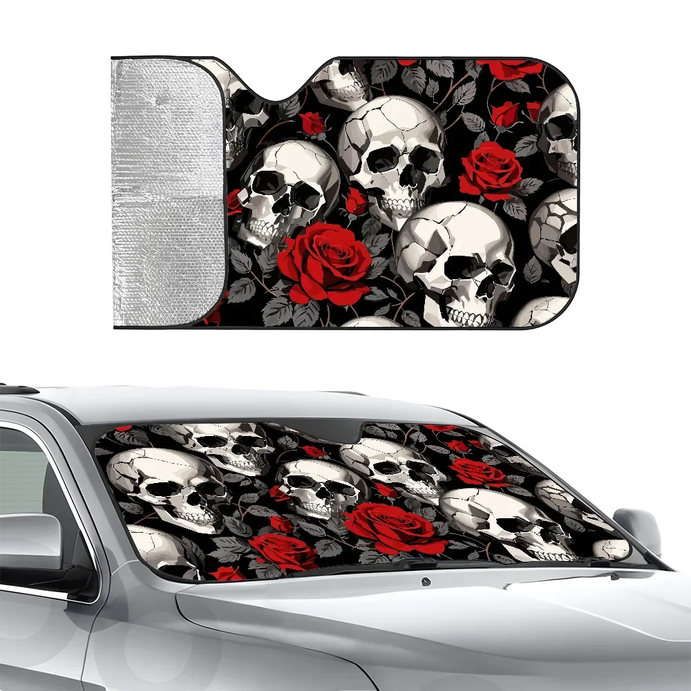 

Gothic Skull Pattern Car SunSha Heat-insulating Aluminum Film Windshield Sunshas UV Rays Blocks Car Sun Visor Protector