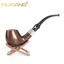 MUXIANG solid wood curved handle pipe enon with silver metal ring fixed Chinese mahogany wood tobacco pipe 9mm filter flue