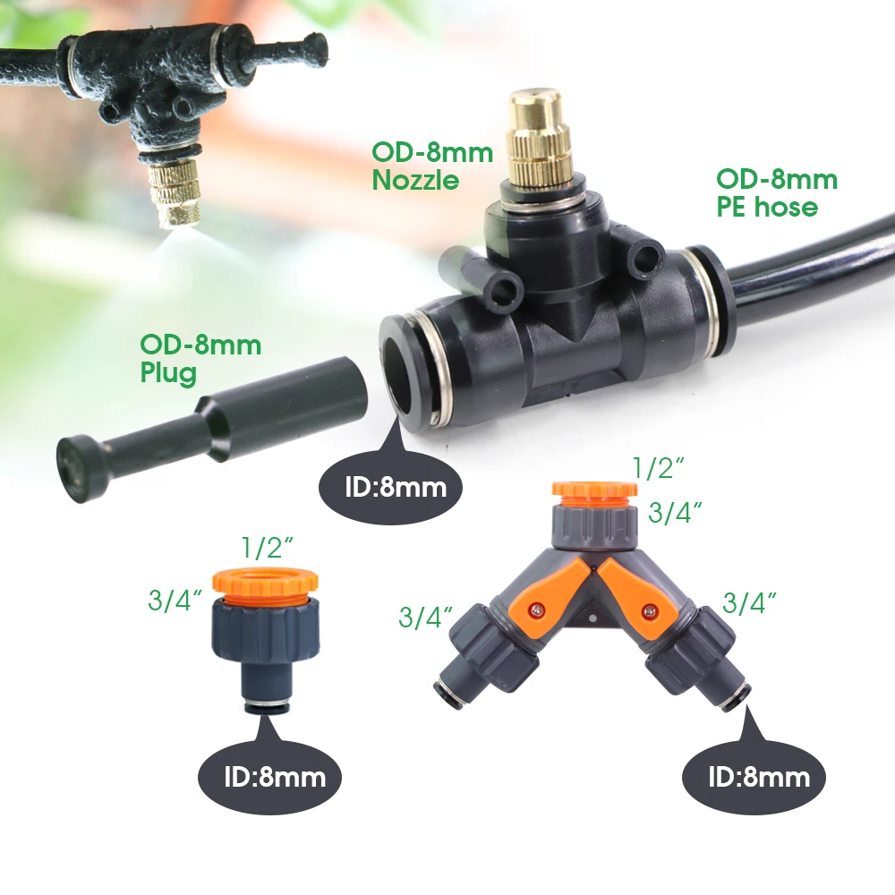 Garden DIY 8mm PE Hose Brass Nozzle Sprayer System Mist Sprinkler 45/60/80/100W Self-Priming Pump Automatic Atomized Irrigation