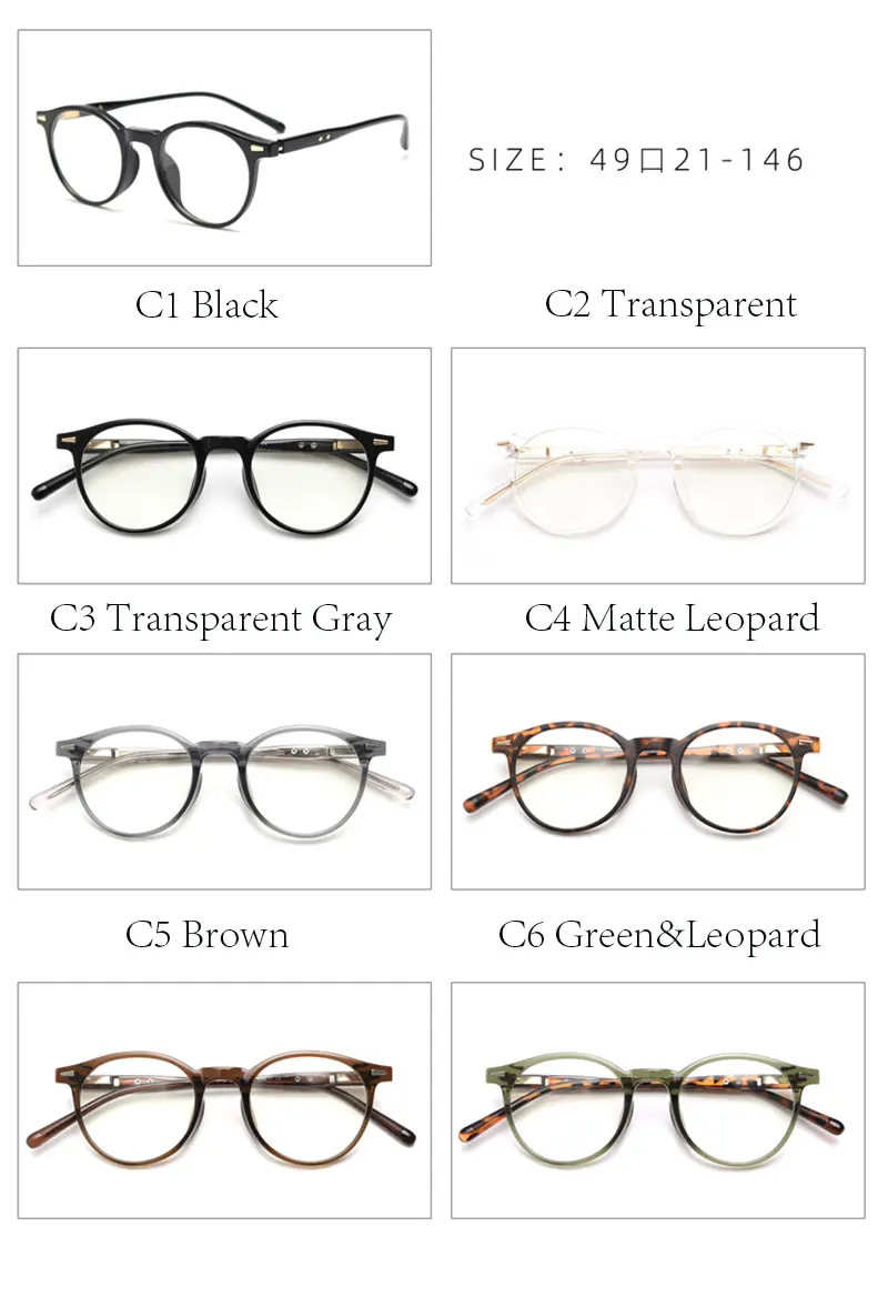 Mimiyou TR90 Nieten-Rundbrillengestell für Damen Vintage Anti-Blaulicht Optische Brillen für Herren Brillengestell UV400 Computerbrille – Detail 6