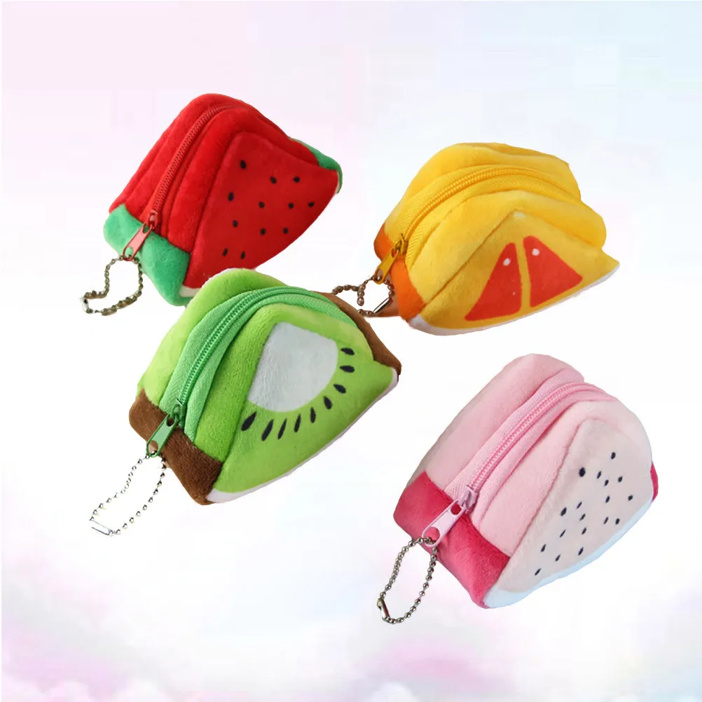 

4Pcs Creative Fruit Shape Coin Purses Small Women Wallets Zipper Closure Mini Coin Purse for Cash Cards Keys Convenient Storage