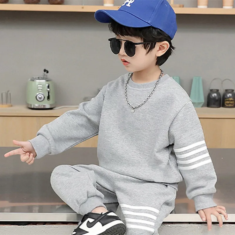 Boys Suit Sweatshirts +Pants Cotton 2Pcs/Sets 2023 Scoop Spring Autumn Sportswear Outfits Outdoors Thicken Children Clothing