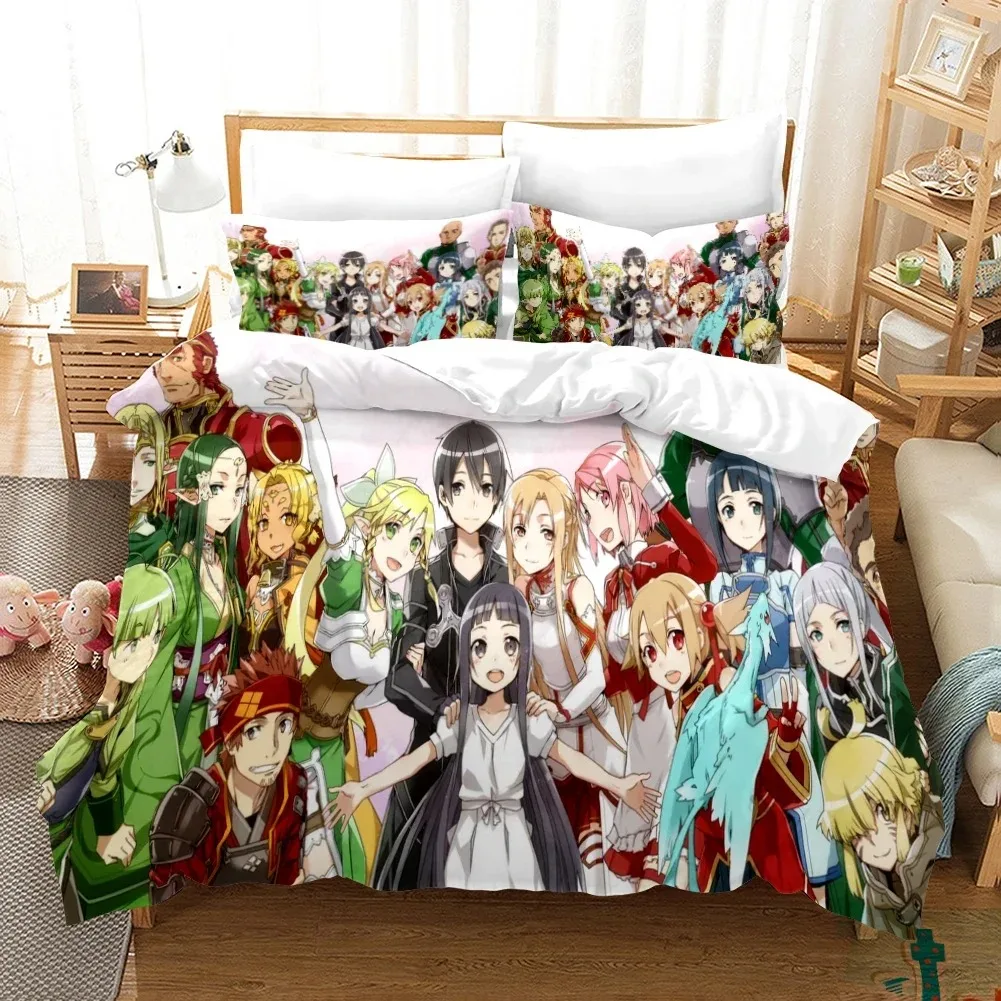 High Quality 3D Digital Printed Sword Art Online Pattern Duvet Cover with Pillow Cover Bedding Set Anime Bed Set Bedroom Deocr