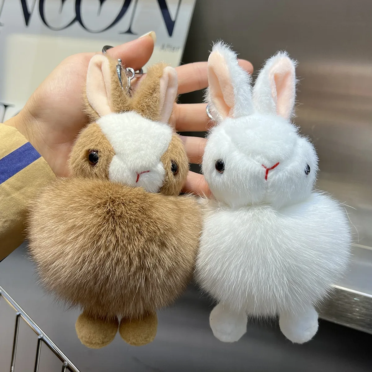 New Cute Long Ear Bunny Keychain Fur Rabbit Doll Pendant Toys Keyring Handbag Charm Ornament Pompom Plush Jewelry Gifts