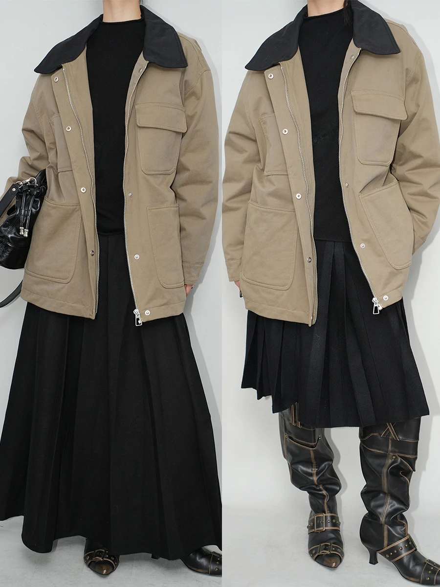 

Airroom Thiened Workwear Sle Contrast Color down Jaet Classic Barn Sle Coat with Large kets Winter Warm Top