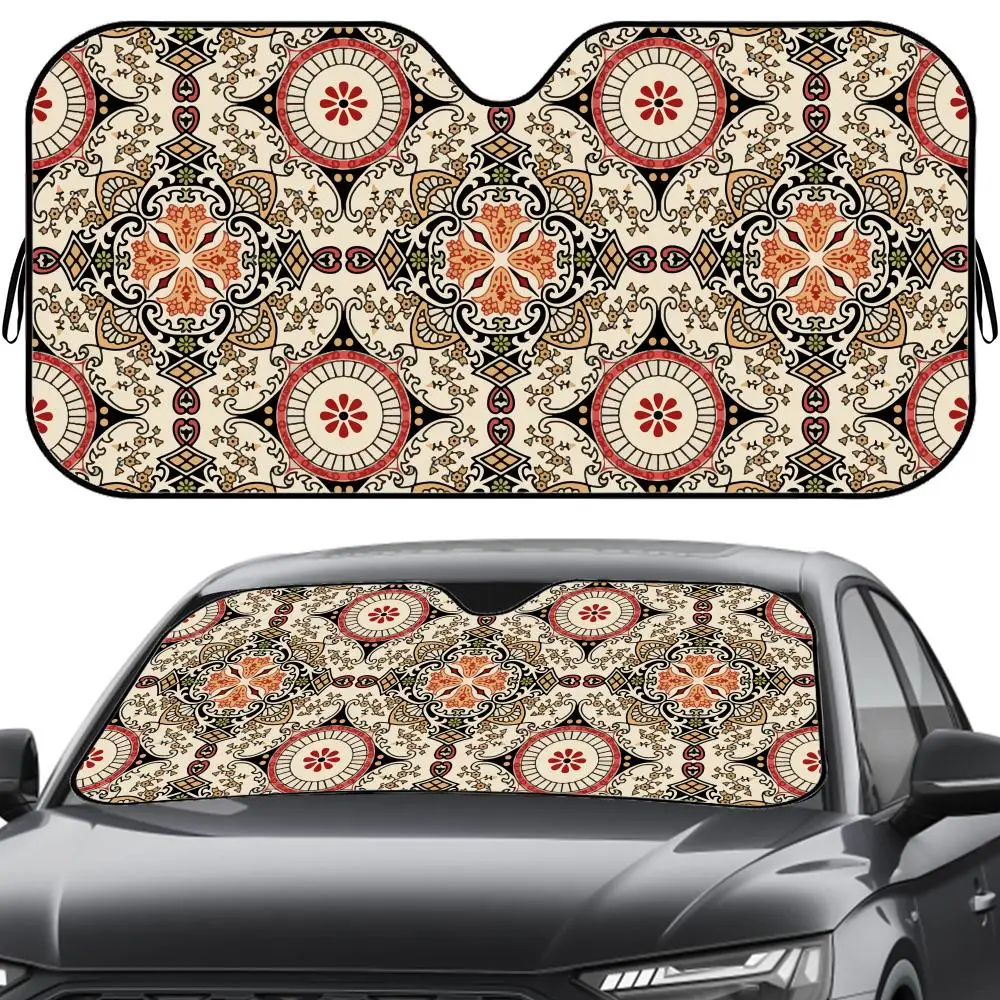 

Snycler Boho Carpet Pattern Sun Visor Reusable Aluminum Foil UV Protector Heat Five-Layer Insulation Windshield Sunshades