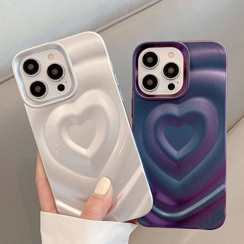 

Glossy Bling Love Heart Pattern Phone Case For iPhone 17 16 16E 15 14 13 12 Pro Max 11 Fashion Shockproof Bumper Back Cover