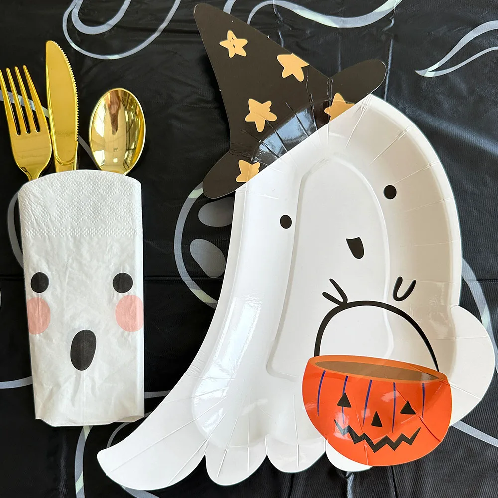 Bat Ghost Disposable Tableware Birthday Party Supplies Skeleton Plate Halloween Party Decoration Supplies